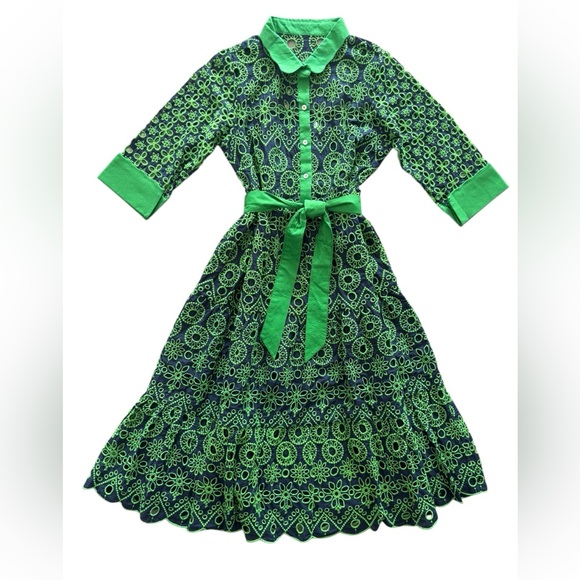 GRETCHEN SCOTT LITTLE BO PEEP MIDI DRESS CONTRAST NWT SIZE LARGE 100% COTTON - Picture 3 of 16